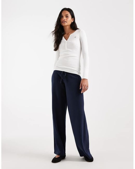 Hollister White Long Sleeve Button Up Henley Top