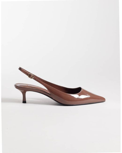 Mango Brown Slingback Patent Kitten Heels
