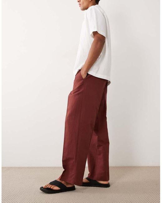 ASOS White Linen Rich Tailored Wide Leg Pull On Pants for men