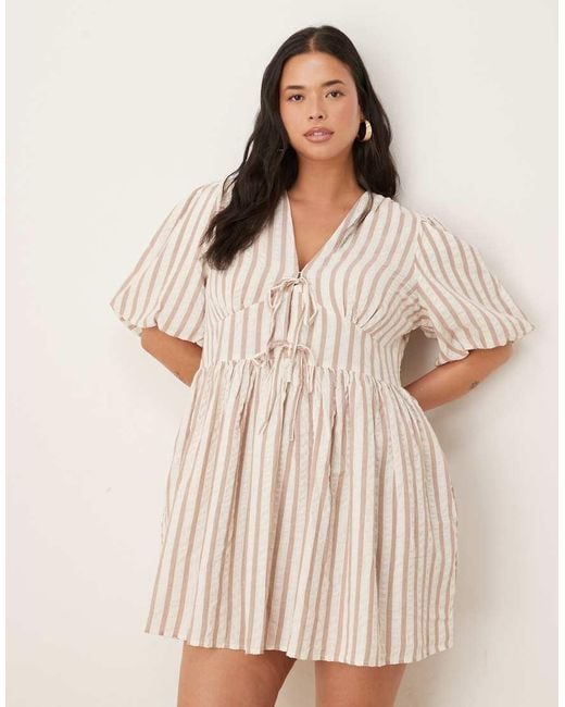 Nobody's Child Natural Scottie Puff Sleeve Mini Dress