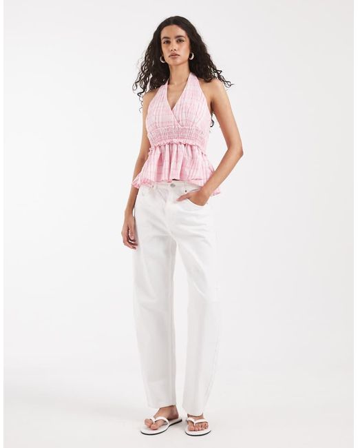 Vero Moda Pink Shirred Waist Tie Halter Neck Top