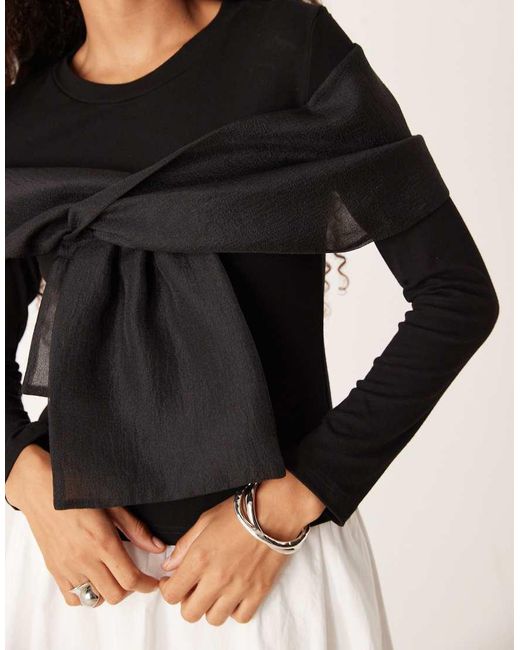 Amy Lynn Black Stretchy Long Sleeve Top With Sheer Twist Front