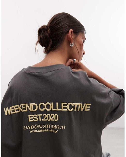 ASOS Gray Weekend Collective Icon Oversized T-Shirt With Bold Font Back Graphic