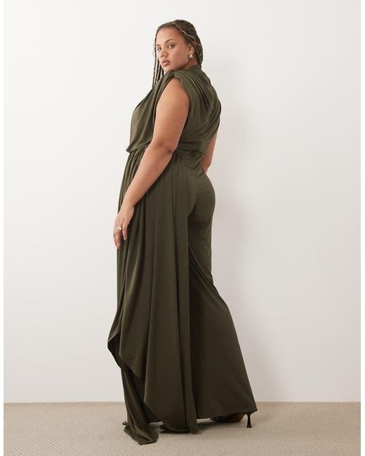 Tfnc Plus Green Draped Detail Sash Jumpsuit