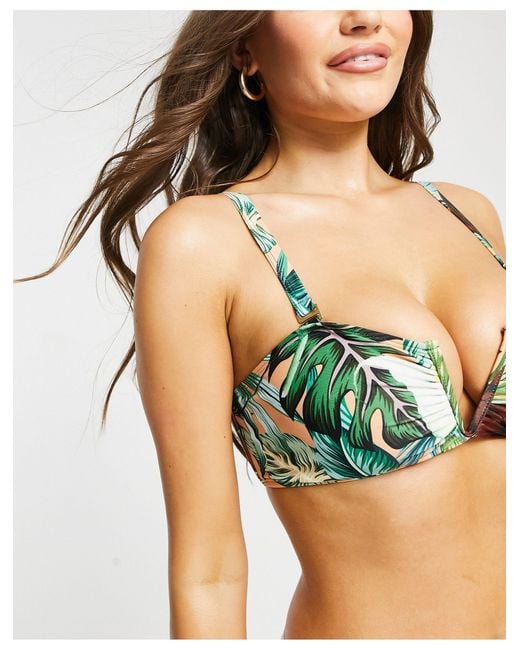 Coppe grandi - top bikini a fascia a fiori di Missguided in Green