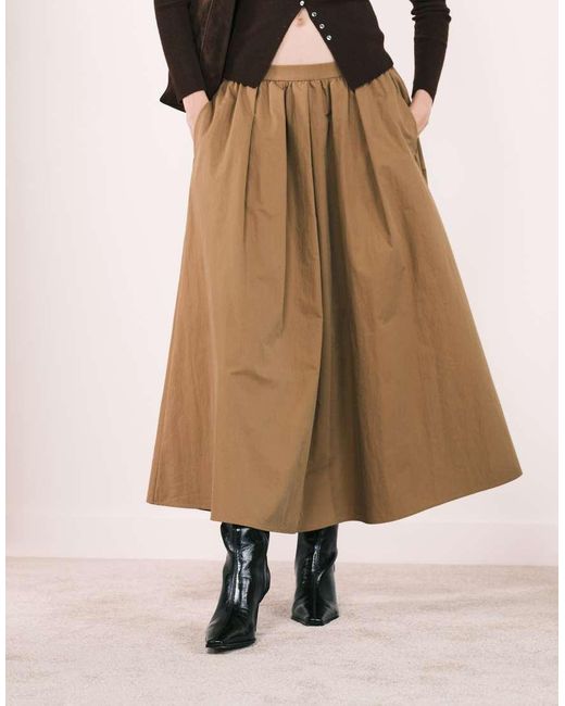 ASOS Brown Volume Detail Midi Skirt