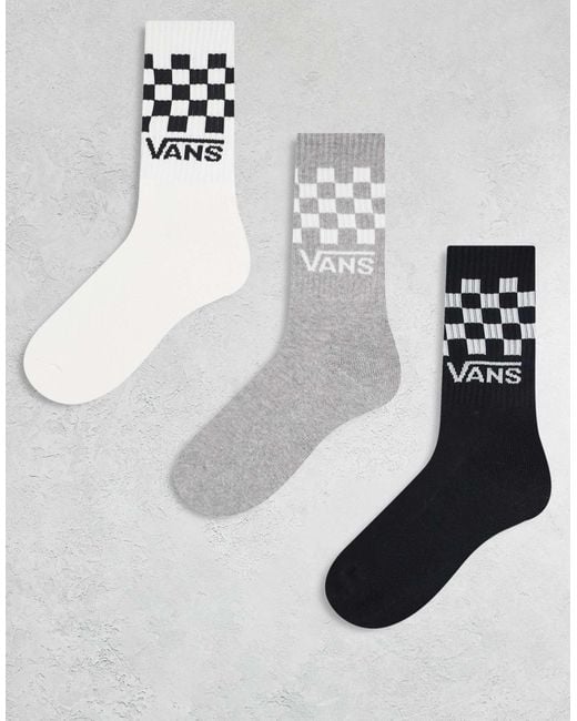 Vans White 3-pack Classic Check Crew Socks