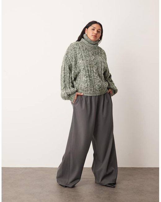 ARRANGE Green Curve High Neck Twist Yarn Cable Jumper
