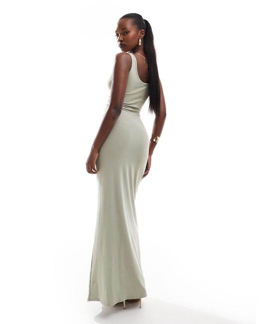 Fashionkilla White Super-soft Sleeveless Notch Detail Maxi Dress