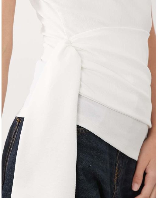 ASOS White Slash Neck Wrap Waist Top
