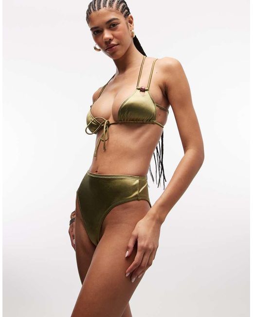 ASOS Brown Keira High Shine High Leg High Waist Bikini Bottom