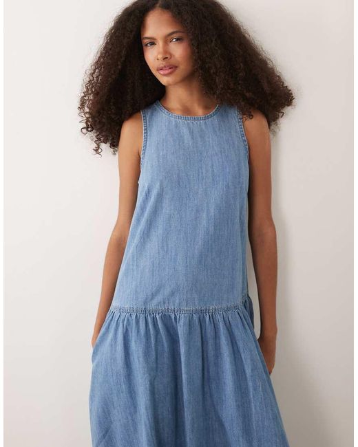 New Look Blue Drop Waist Denim Midaxi Dress