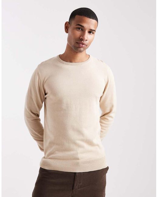 Brave Soul Natural Fine Knit Crew Neck Jumper for men