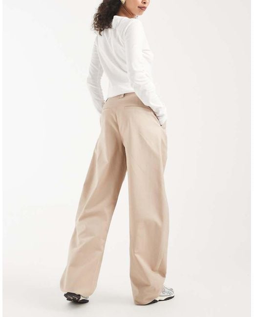 ASOS Natural Tailored Cotton Sateen Barrel Leg Trousers