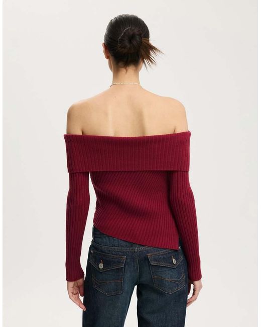 Cotton On Red Asym Rib Off Shoulder Knit