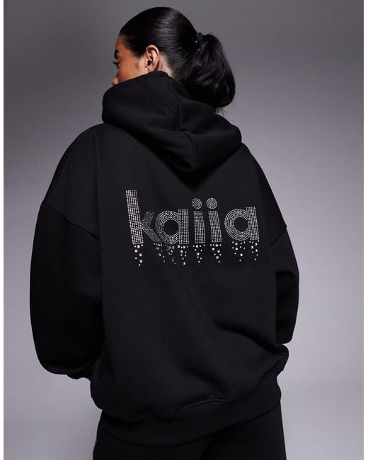 Kaiia Gray Exclusive Cotton Rich Diamante Logo Oversized Hoodie Co-ord