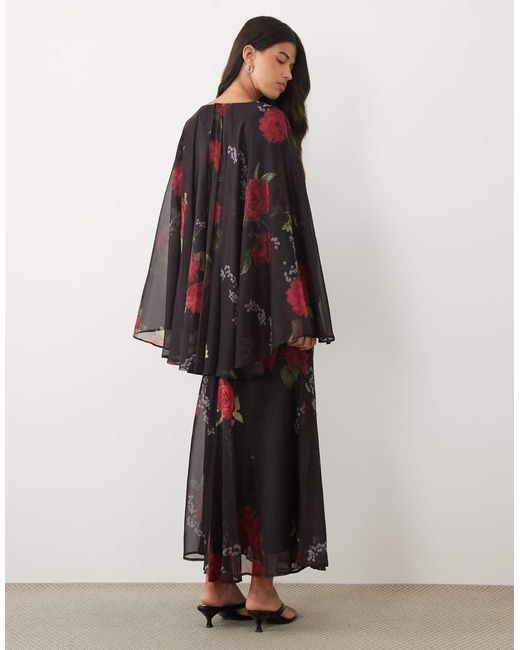 ASOS Multicolor Long Angel Sleeve Maxi Dress With Ruched Waist