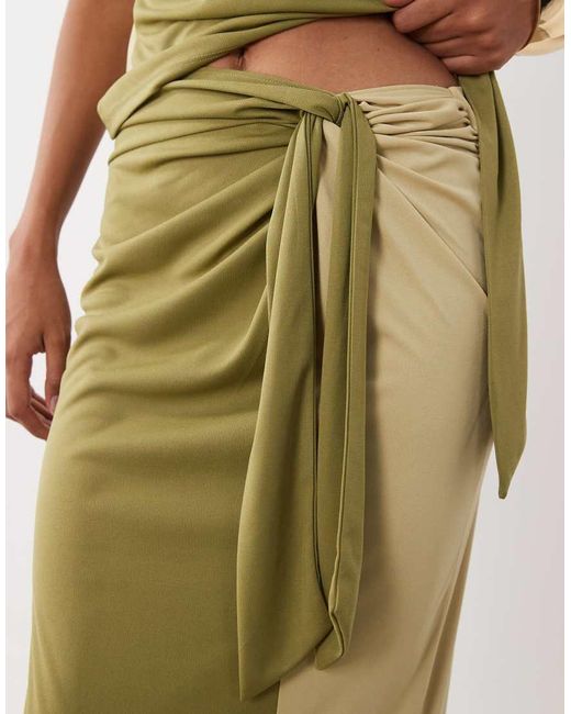 ASOS Natural Co-ord Colour Block Sarong Skirt With Drape Tie Front