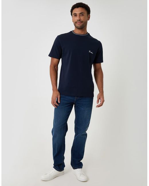 Threadbare Blue Cotton Crew Neck Script T-Shirt for men