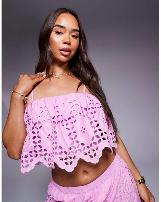 River Island Purple Broderie Cropped Cami Top Co-ord