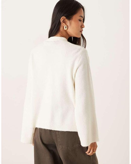 Gina Tricot White Relaxed Knitted Cardigan With Pockets