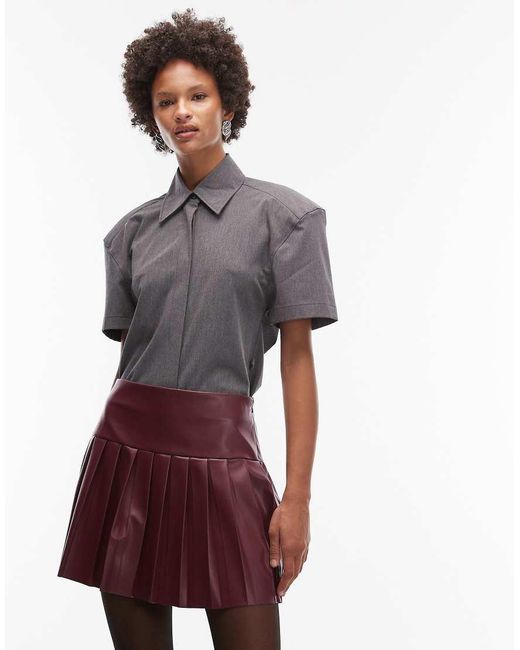 ASOS Red Pu Pleated Mini Skirt