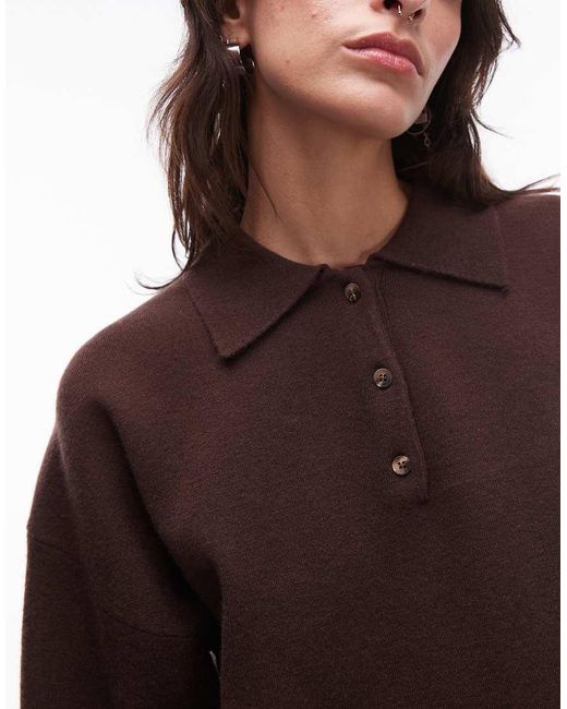 Nia Brown Marlowe Long Sleeve Collared Sweater