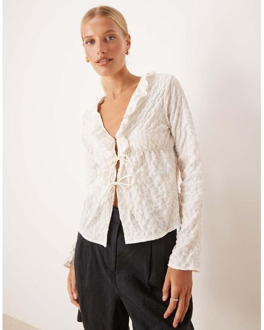 Brave Soul Natural Seersucker Frill Collar Tie Front Blouse