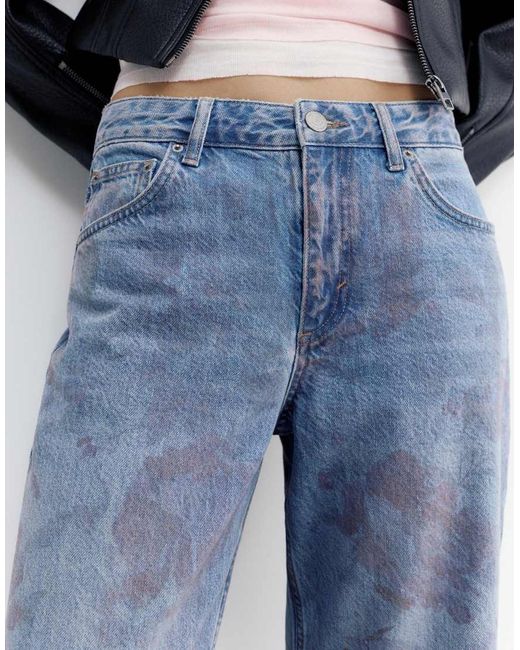 Pull&Bear Blue Floral baggy Jeans