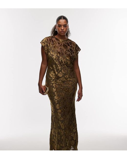 ASOS Brown Asos Design Curve Velvet Devore Crew Neck Sleeveless Maxi With Tie Back