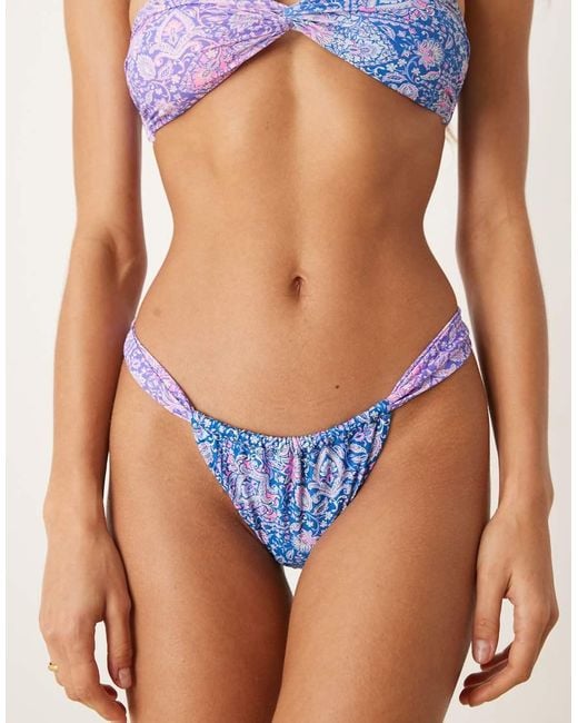 Kulani Kinis Purple Lilac Moon Ruched Thong Bikini Bottom