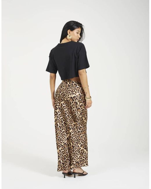 Brave Soul Brown Leopard Print Satin Midi Skirt