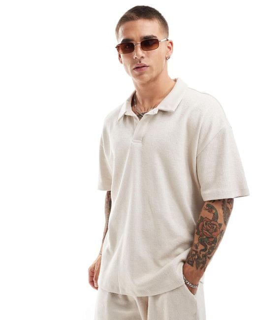 New Look – strukturiertes oversize-polohemd in Natural für Herren
