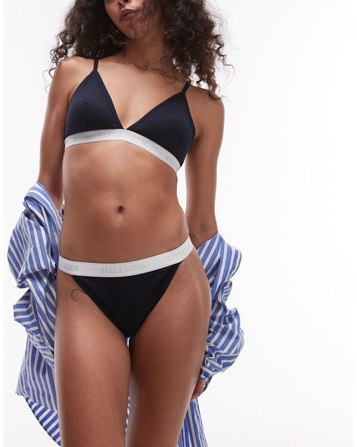 Tommy Hilfiger Brown Tanga Thong With White Logo Taping