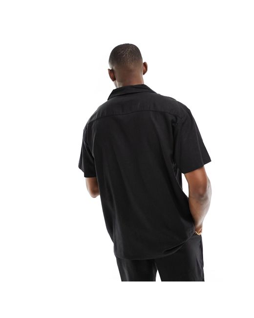 South Beach Black Linen Blend Beach Shirt for men