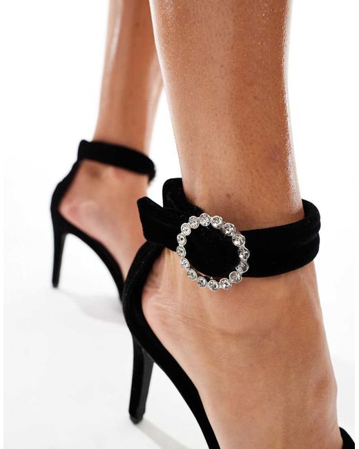 Glamorous Black Stiletto Heeled Sandals With Embellished Buckle