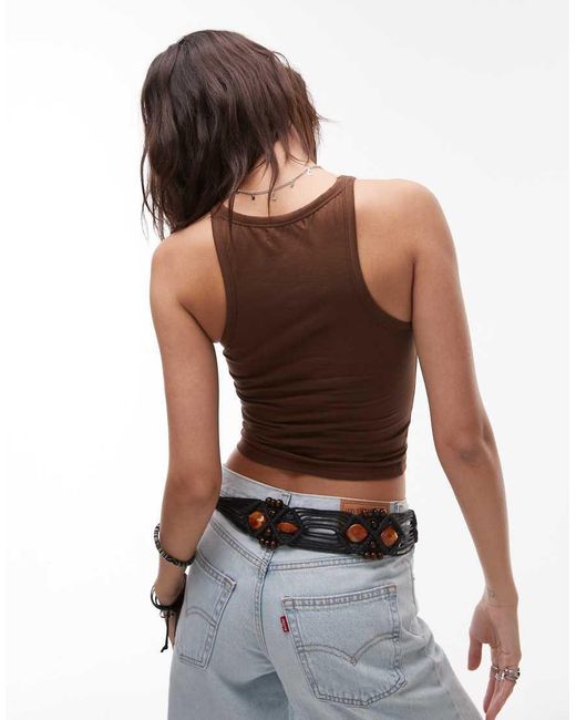 Motel Brown Farida Bali Slogan Singlet Top