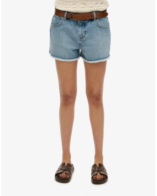 Superdry Blue Mid Rise Denim Hot Shorts