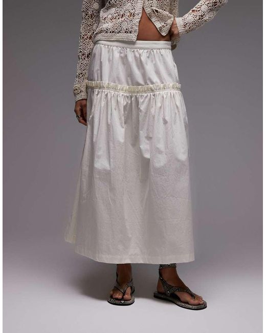 Falda De Corte Amplio Con Volantes De Popelina De -Blanco TOPSHOP de color Gray