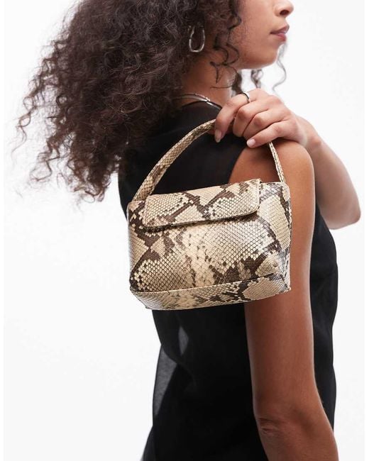 Bolso De Mano Pequeño Con Estampado De Serpiente Y Cadena De Mango de color Black