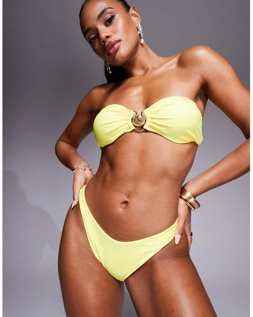 Missy Empire Yellow High Leg Brazillian Bikini Bottoms Co-Ord