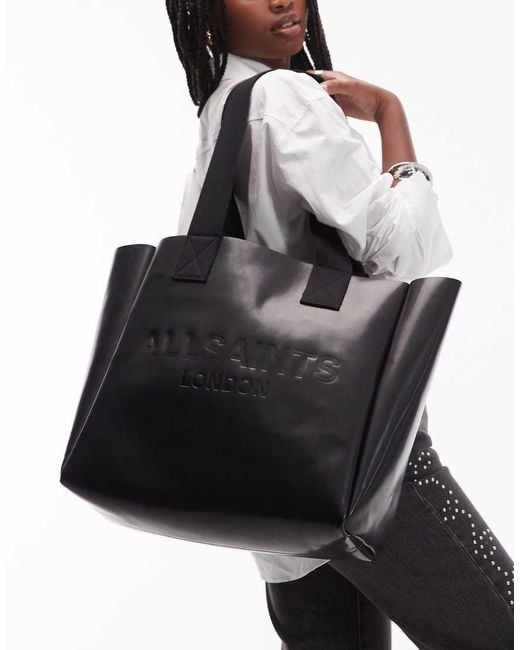 AllSaints Black Izzy Leather Logo Tote