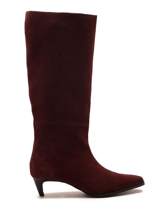 OFF THE HOOK Red Fern Suede Leather Knee-High Kitten Heel Boots