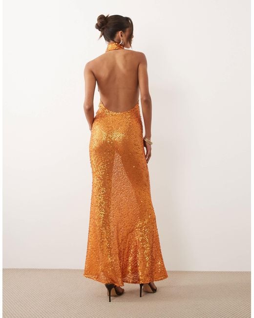 asos brown sequin dress Embellished Sheer Halter Maxi in Crochet sequin Color:BLUE SURREAL FLOWERS women's lifestyle boutique ME+EM Cheesecloth Embroidered Maxi The ASOS DESIGN all
