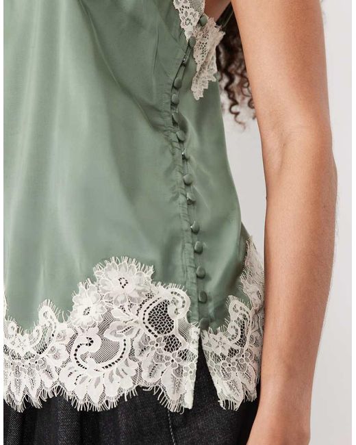 Abercrombie & Fitch Green Satin Lace Detail Cami Top