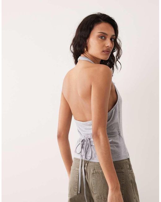 ASOS Gray Tie Wrap Detail Halter Top