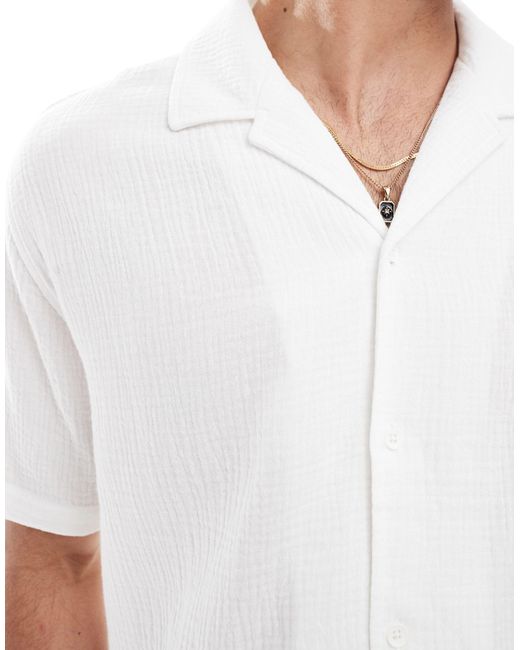 Bershka White Textured Shirt Co-ord for men