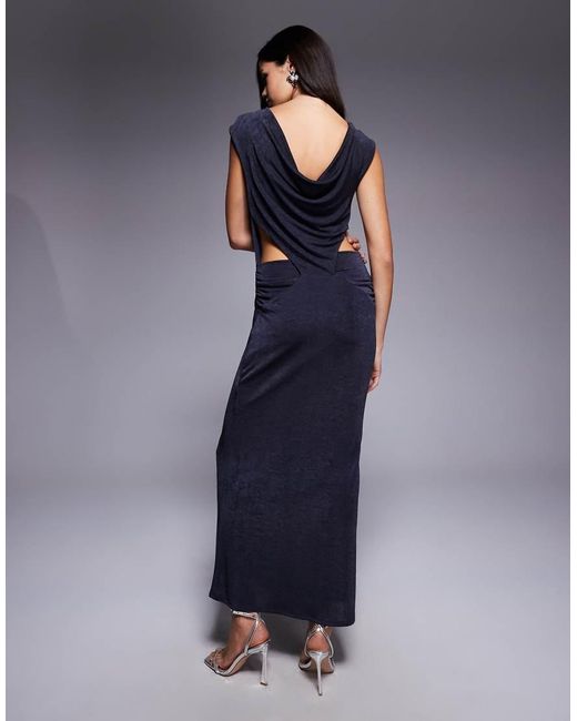 ASOS Blue Highneck Cowl Back Detail Maxi Dress