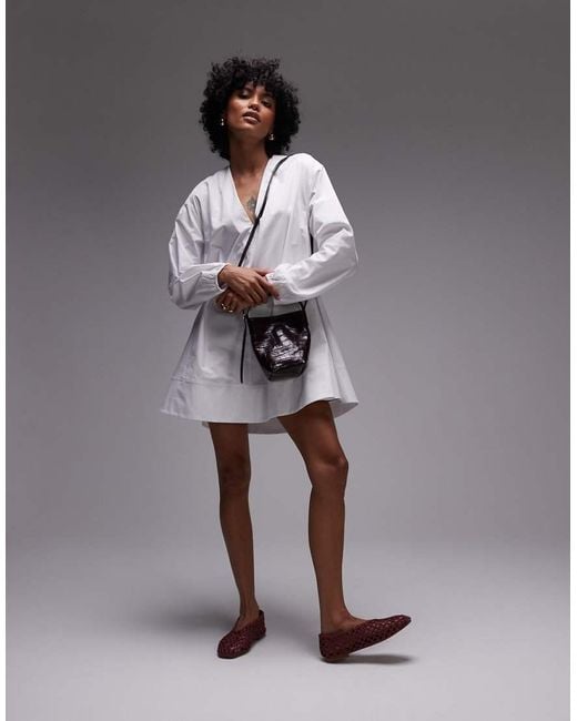 Vestido Corto De Estilo Babydoll De Popelina De TOPSHOP de color Gray