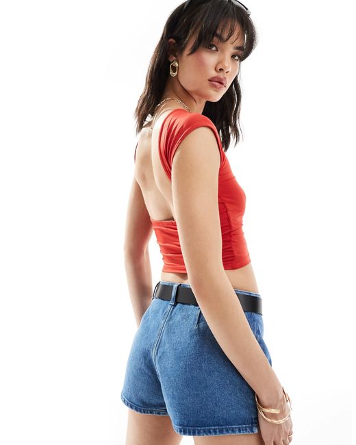 Stradivarius Blue Cap Sleeve Tee With Open Back